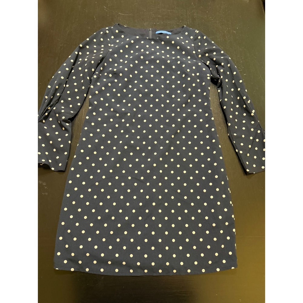 J.McLaughlin Navy Blue White Polka Dot Shift Dress Long Sleeve XS